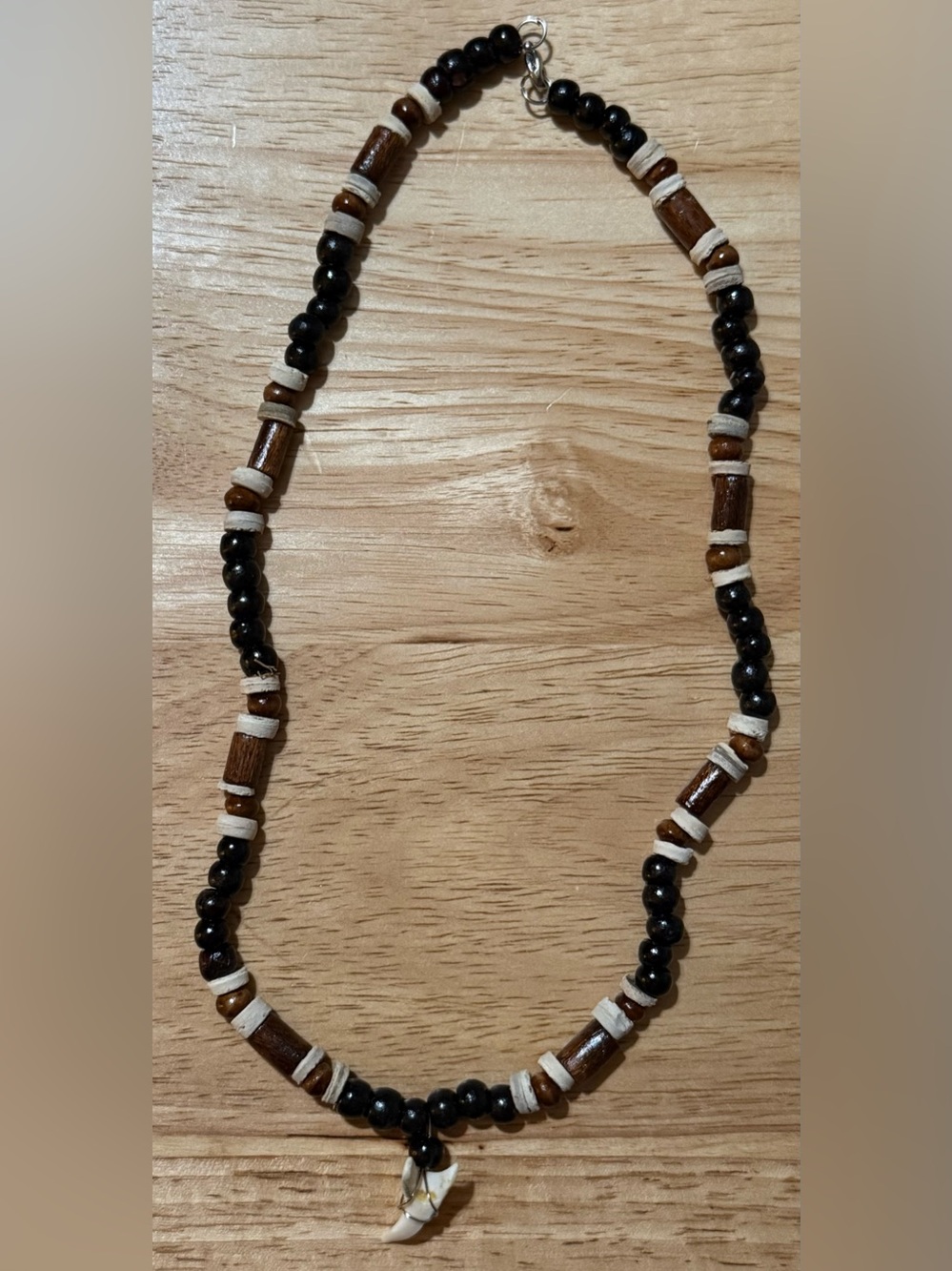 Handcrafted Black & Brown Beaded Women’s Necklace with Shark Tooth Pendant